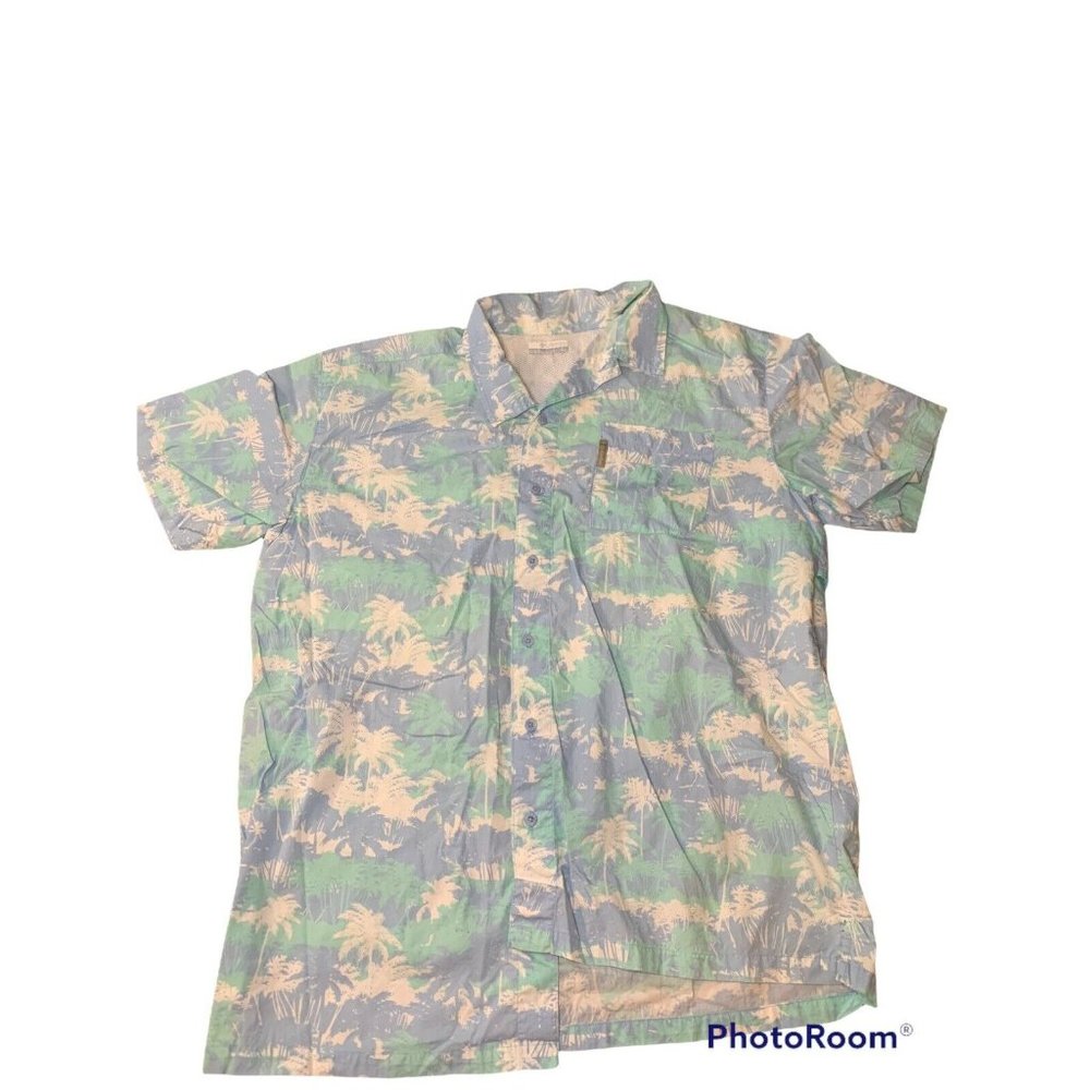 Columbia PFG Palm Tree Print Short Sleeve Vented Button Up Shirt Men's Size L